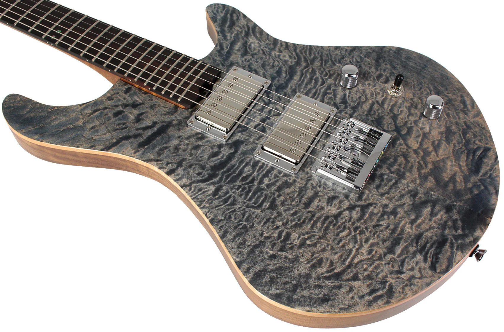 American Exotic Guitars DC-Standard, Quilt Maple, Walnut, Faded Slate Blue - Image 4