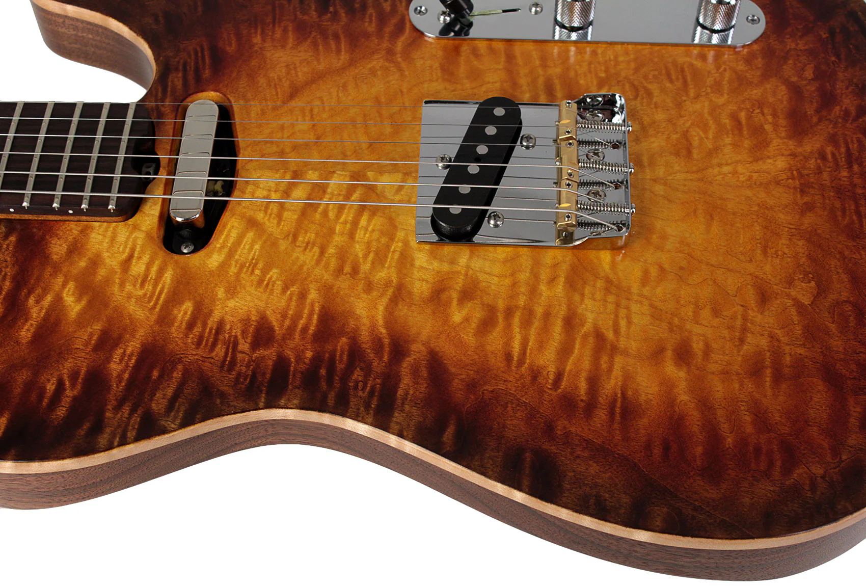 American Exotic Guitars TX-SS, Quilt Maple, Walnut, 3-Tone Burst - Image 11