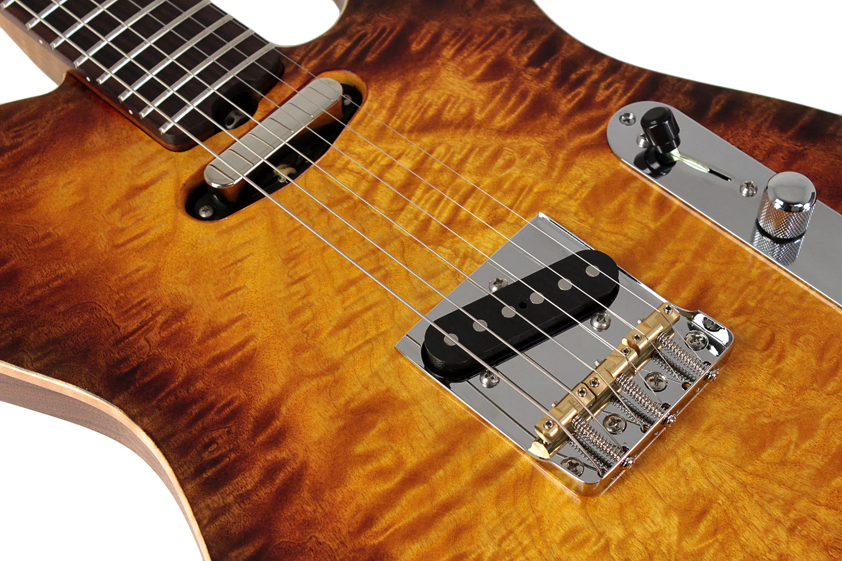 American Exotic Guitars TX-SS, Quilt Maple, Walnut, 3-Tone Burst - Image 5