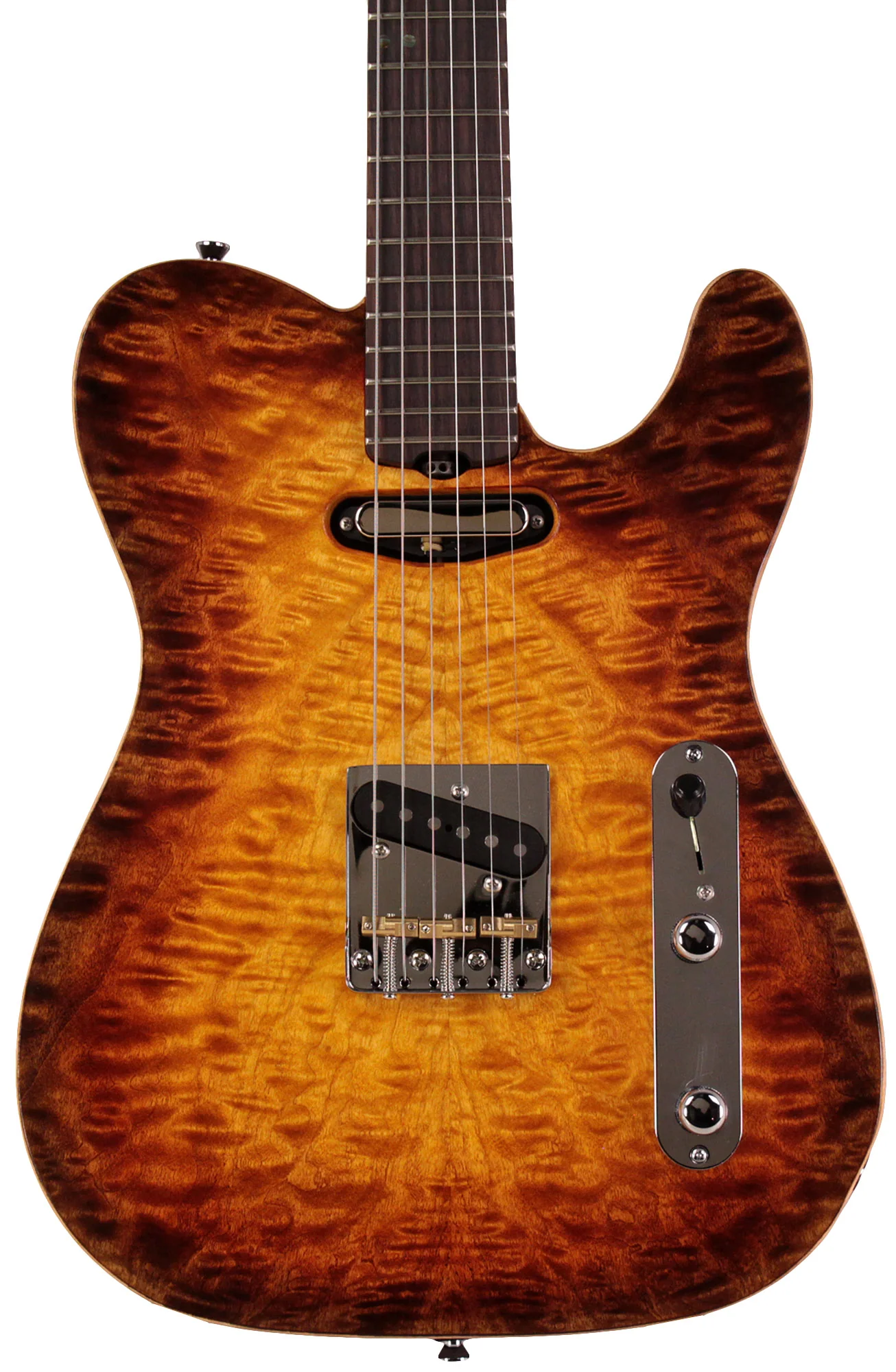 American Exotic Guitars TX-SS, Quilt Maple, Walnut, 3-Tone Burst - Image 8