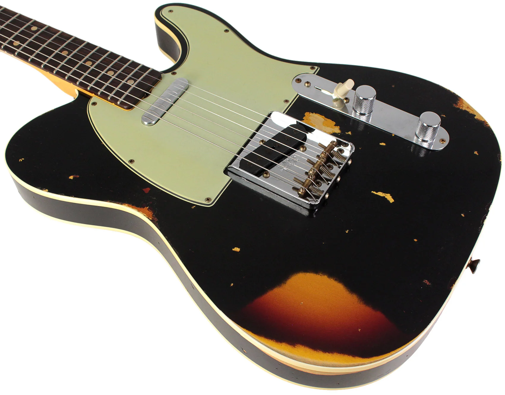 Fender Custom Shop 1960 Tele Custom Heavy Relic Guitar, Aged Black over Chocolate 3 Color Sunburst - Image 4