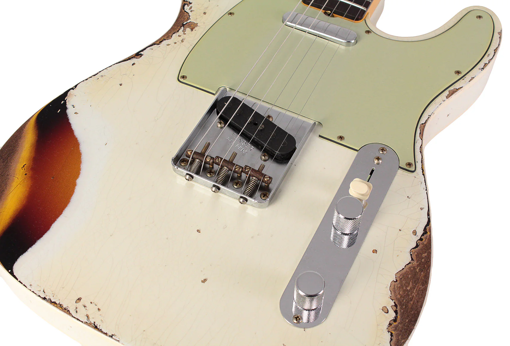 Fender Custom Shop Limited 1960 Telecaster Custom, Heavy Relic, Aged Olympic White Over 3-Color Sunburst - Image 3
