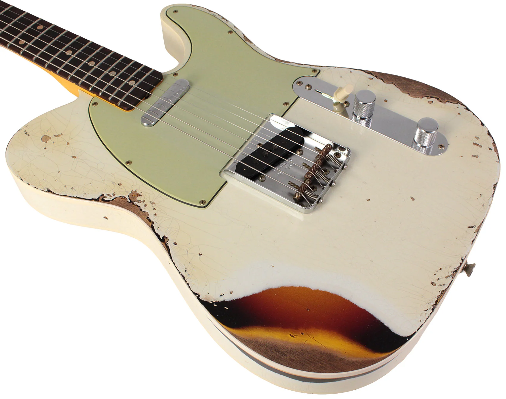 Fender Custom Shop Limited 1960 Telecaster Custom, Heavy Relic, Aged Olympic White Over 3-Color Sunburst - Image 4