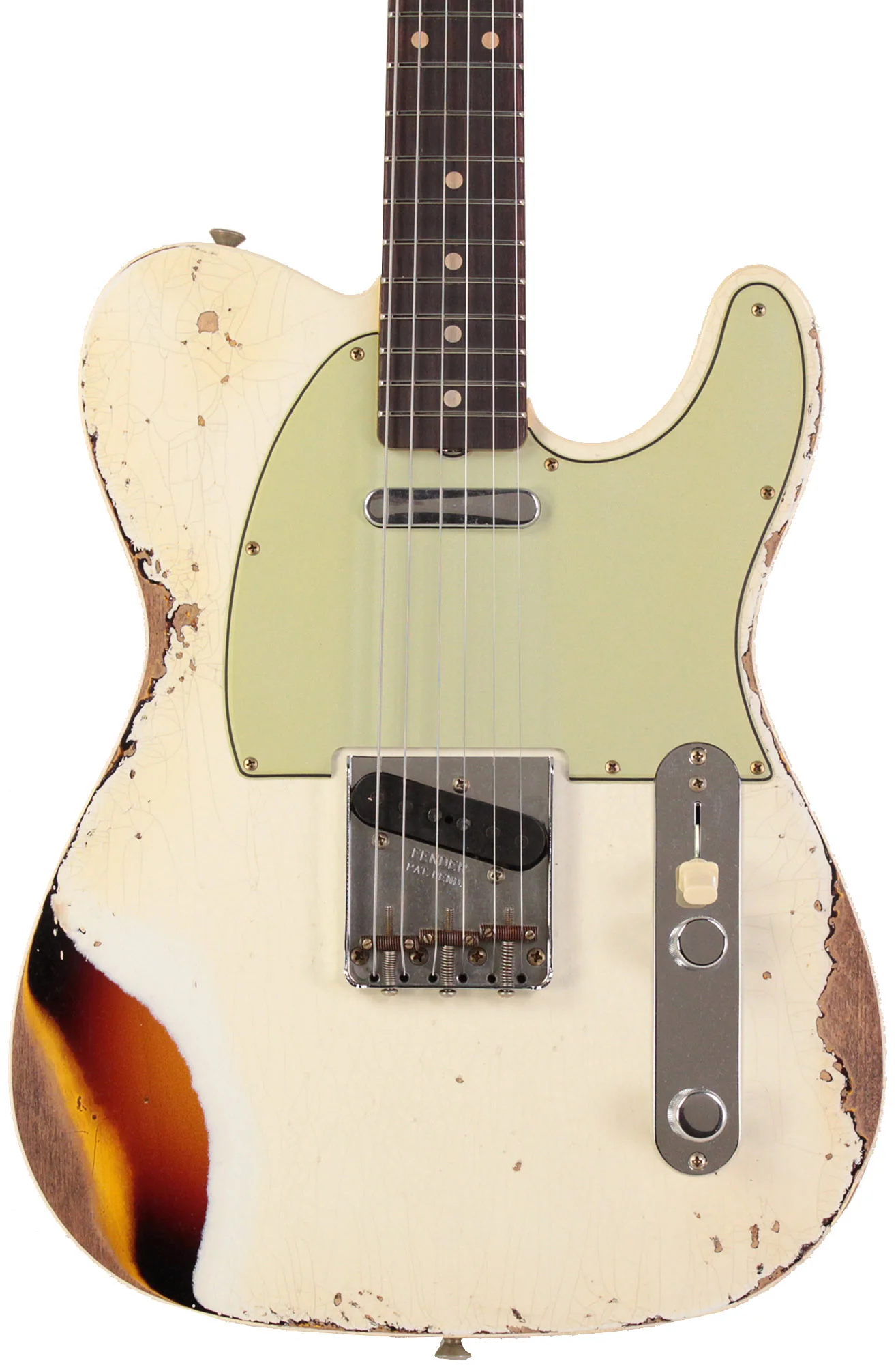 Fender Custom Shop Limited 1960 Telecaster Custom, Heavy Relic, Aged Olympic White Over 3-Color Sunburst - Image 5