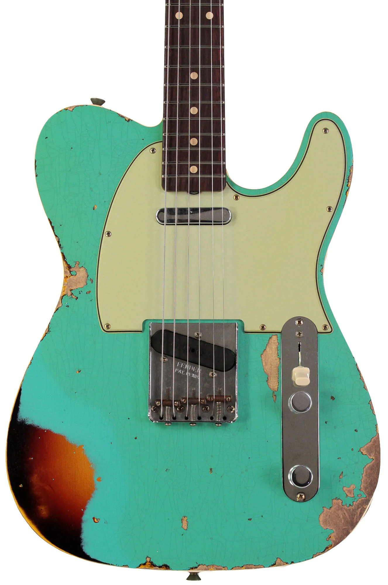 Fender Custom Shop Limited 1960 Telecaster Custom, Heavy Relic, Aged Sea Foam Green Over 3-Color Sunburst - Image 8