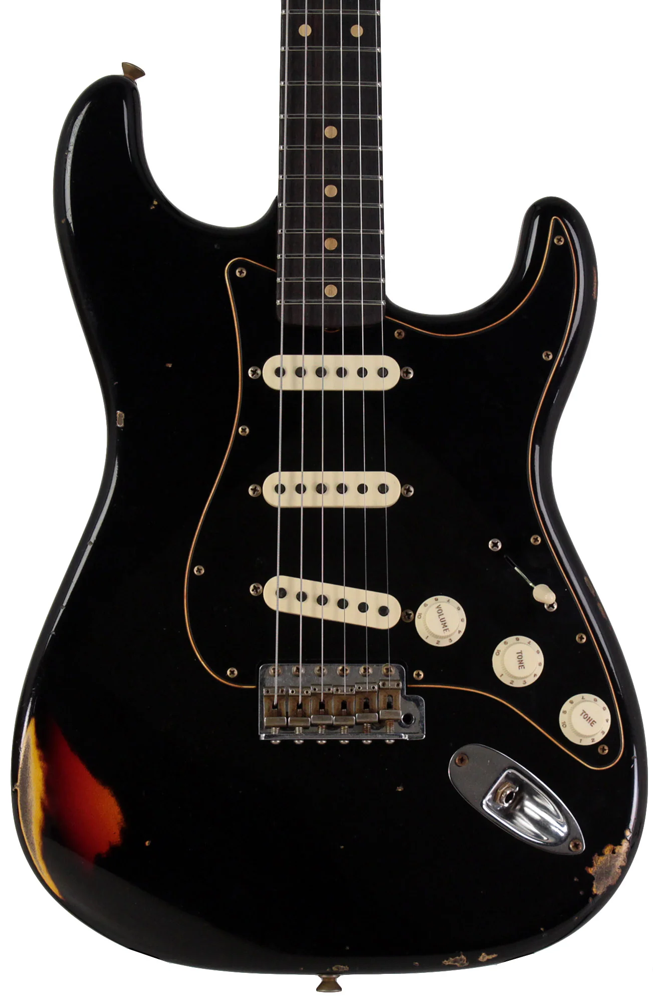 Fender Custom Shop Limited Dual-Mag II Strat Relic Guitar, Aged Black 3 Color Sunburst - Image 6