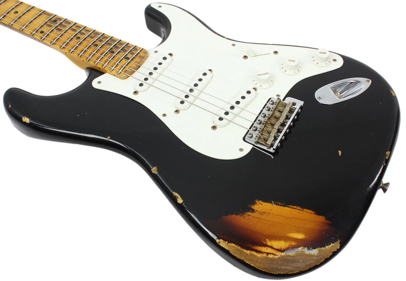 Fender Custom Shop 1955 Heavy Relic Stratocaster - Aged Black over 2-Tone - Image 6