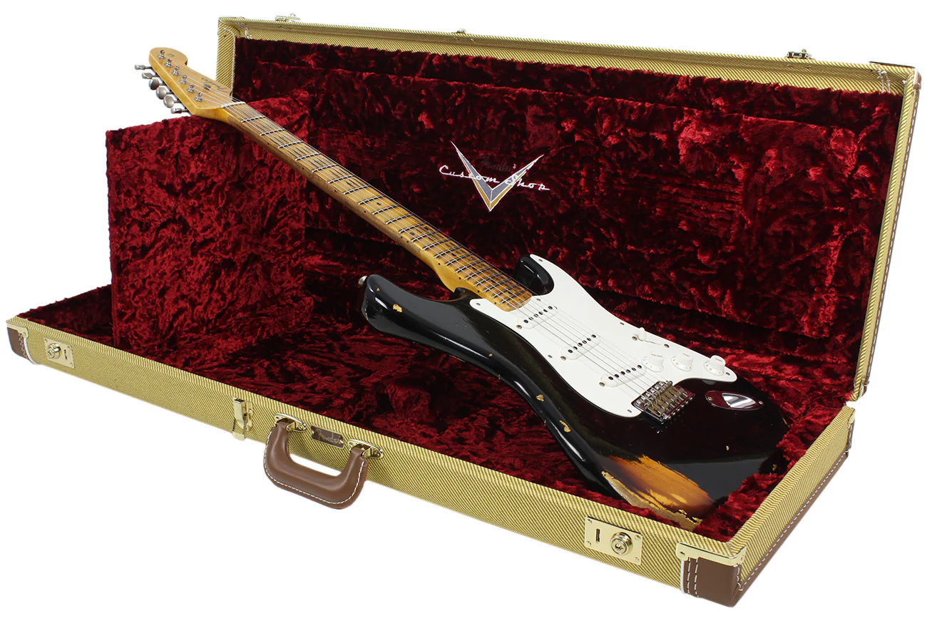 Fender Custom Shop 1955 Heavy Relic Stratocaster - Aged Black over 2-Tone - Image 9