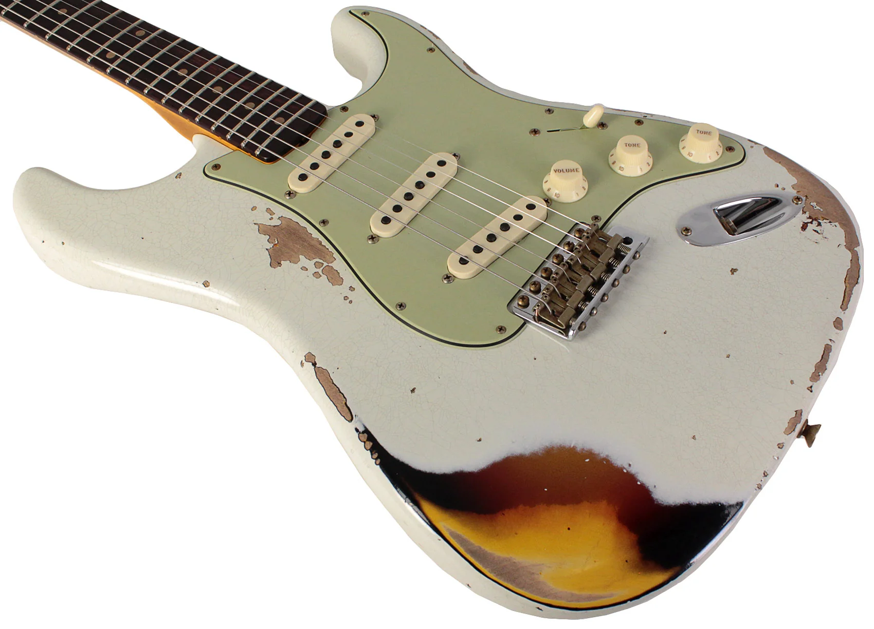 Fender Custom Shop 1960 Stratocaster, Heavy Relic, Aged Olympic White over 3-Tone Sunburst - Image 4