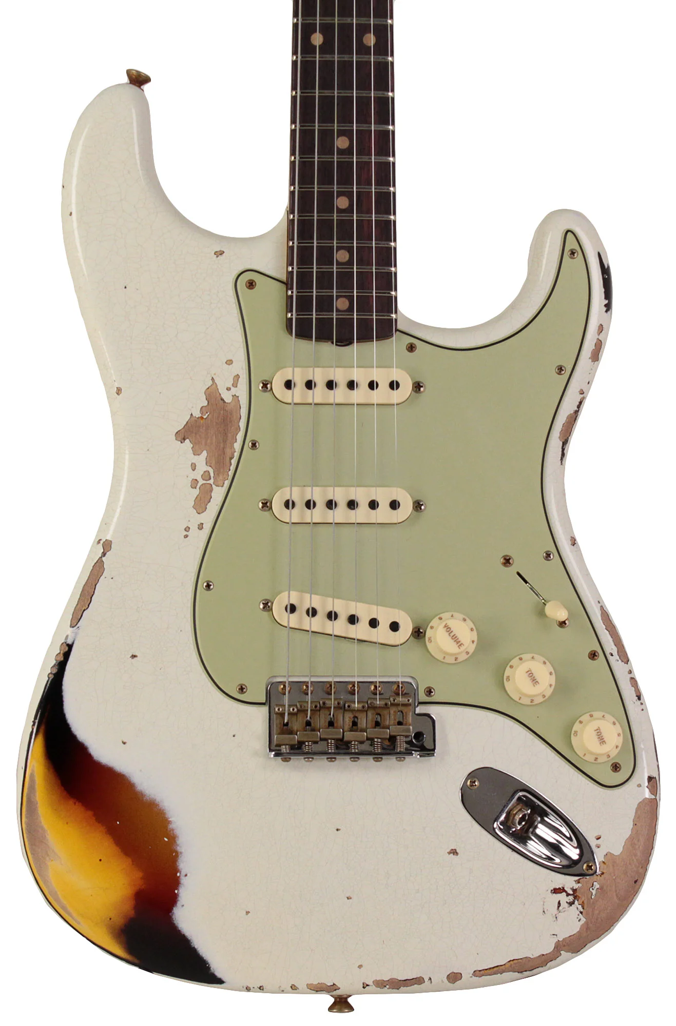 Fender Custom Shop 1960 Stratocaster, Heavy Relic, Aged Olympic White over 3-Tone Sunburst - Image 5