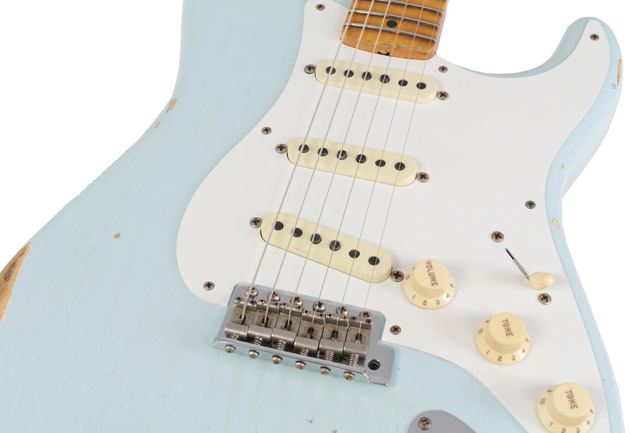 Fender Custom Shop 1956 Relic Strat Guitar, Faded Sonic Blue - Image 3