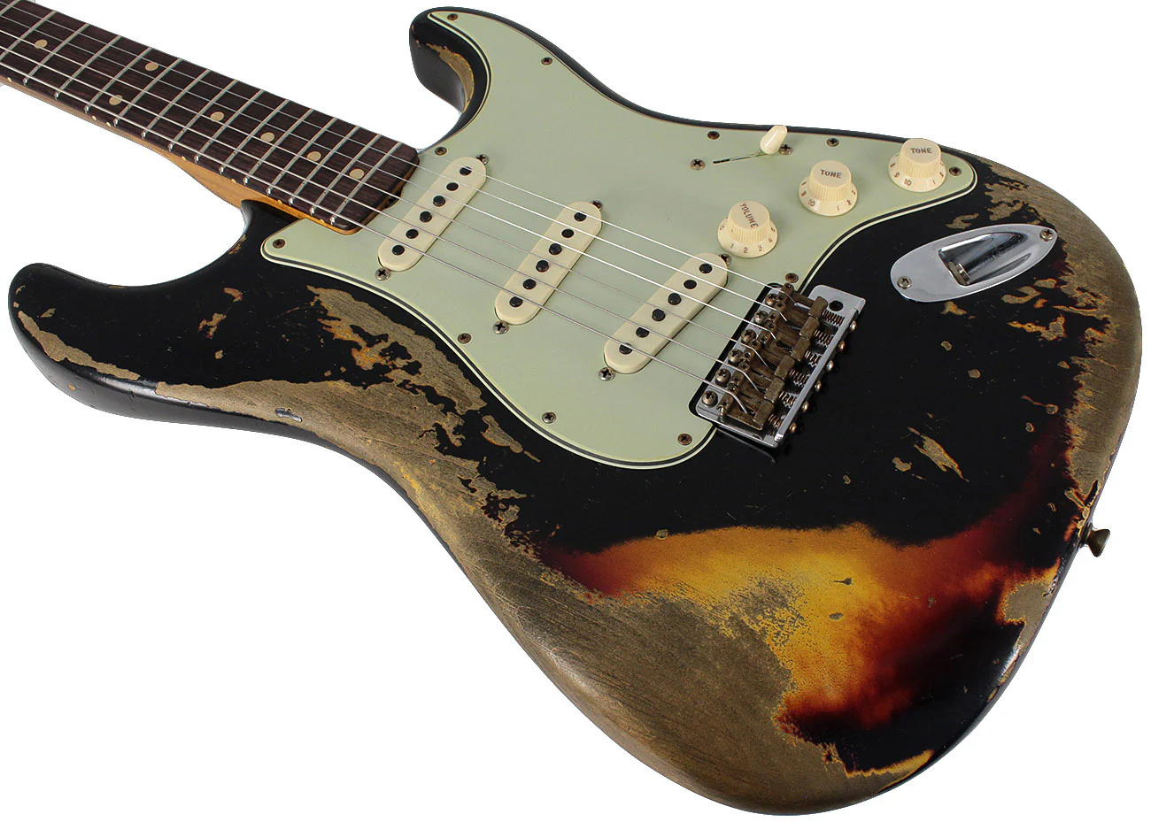 Fender Custom Shop 60/63 Super Heavy Relic Strat Guitar, Black o/ 3TS - Image 3