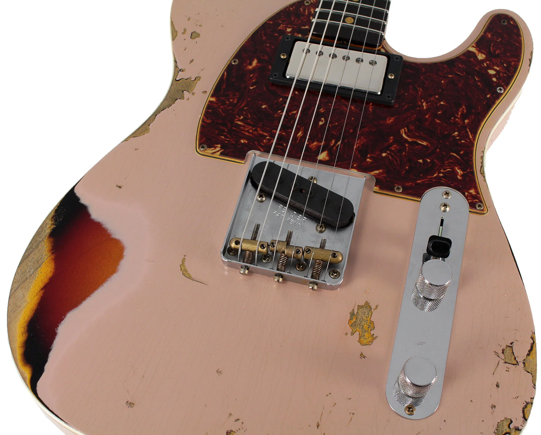 Fender Custom Shop Limited 1960 HS Tele Custom, Heavy Relic, Dirty Shell Pink over 3 Tone Sunburst - Image 3