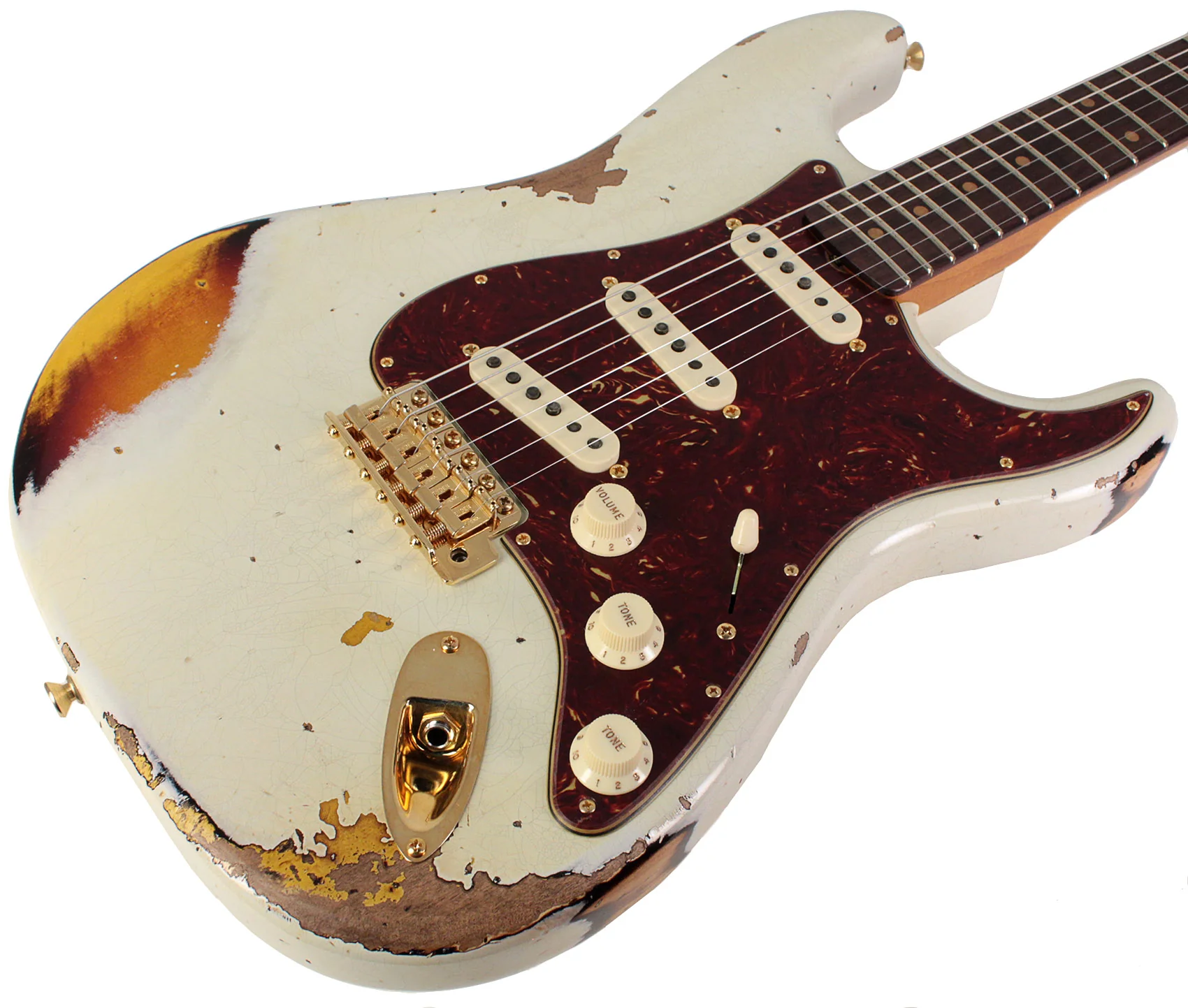 Fender Custom Shop Limited '62 Strat, Heavy Relic, Aged Olympic White Over 3-Color Sunburst - Image 2