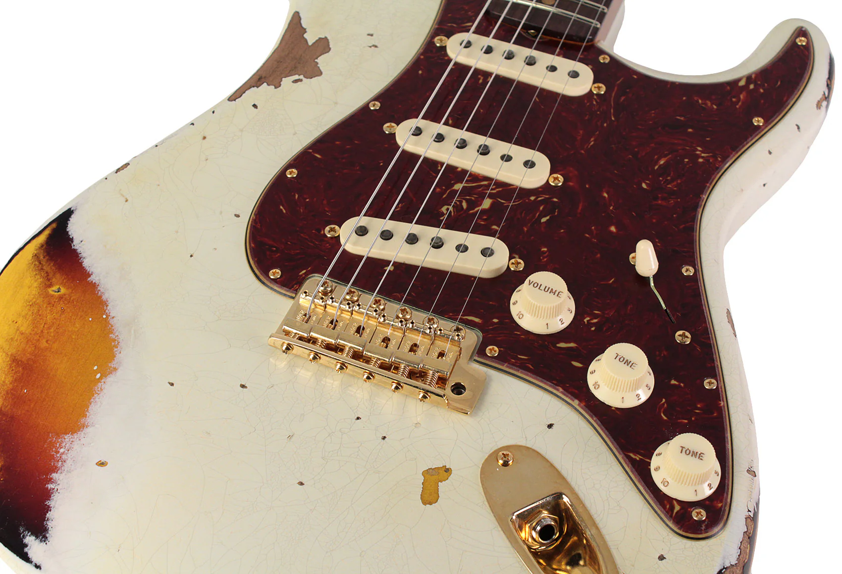 Fender Custom Shop Limited '62 Strat, Heavy Relic, Aged Olympic White Over 3-Color Sunburst - Image 3