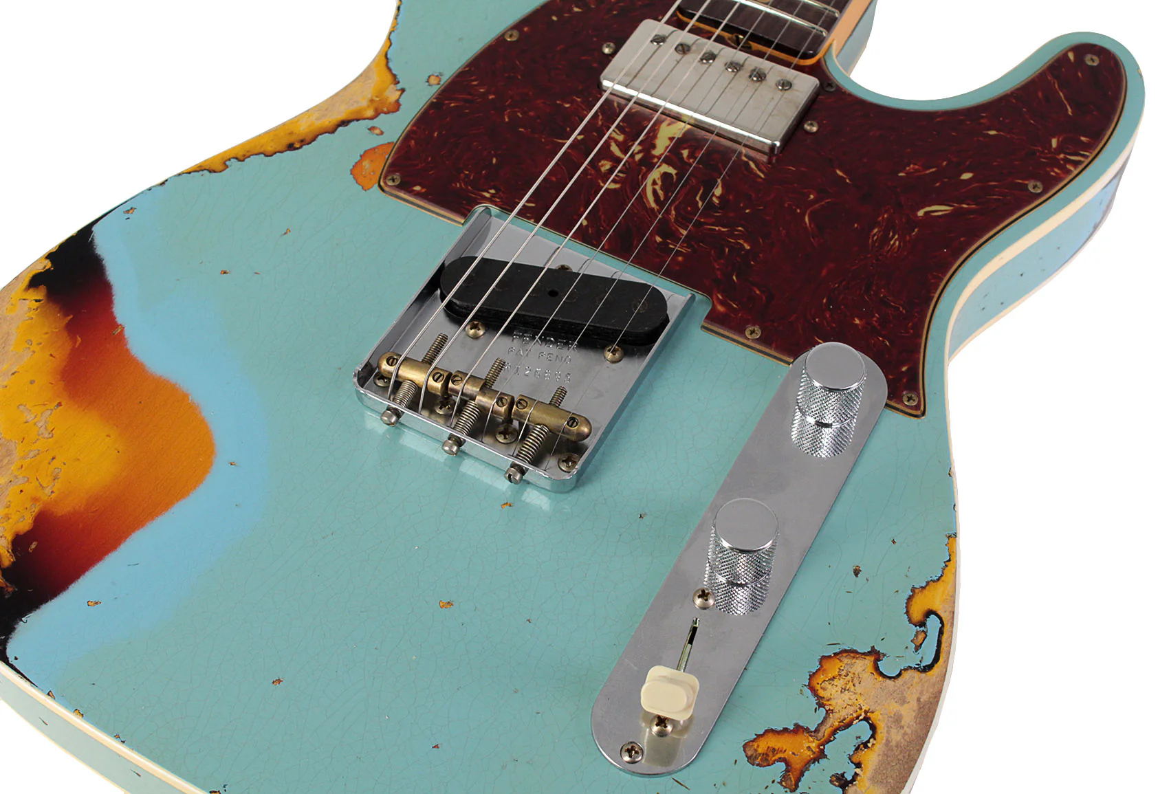 Fender Custom Shop Limited Reverse '60 Tele Custom, Heavy Relic, Aged Daphne Blue Over 3-Color Sunburst - Image 3