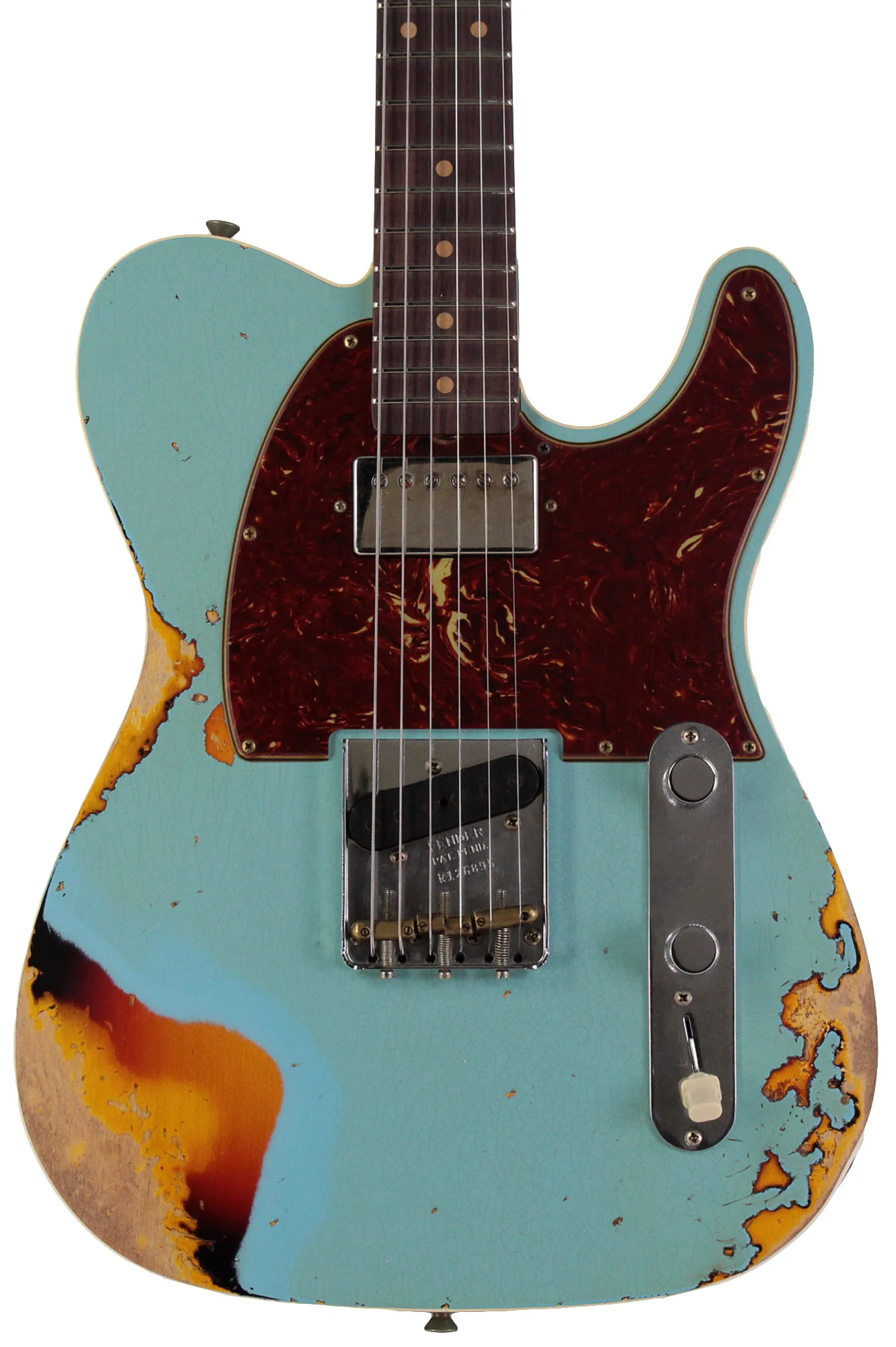Fender Custom Shop Limited Reverse '60 Tele Custom, Heavy Relic, Aged Daphne Blue Over 3-Color Sunburst - Image 6