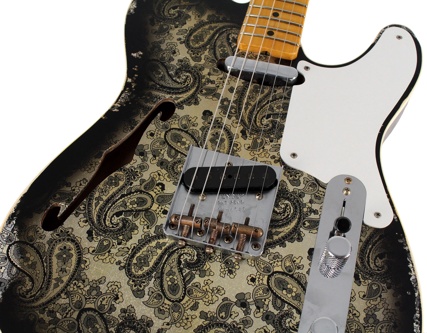 Fender Custom Shop LTD Double Esquire Thinline Custom Relic, Aged Black Paisley - Image 3