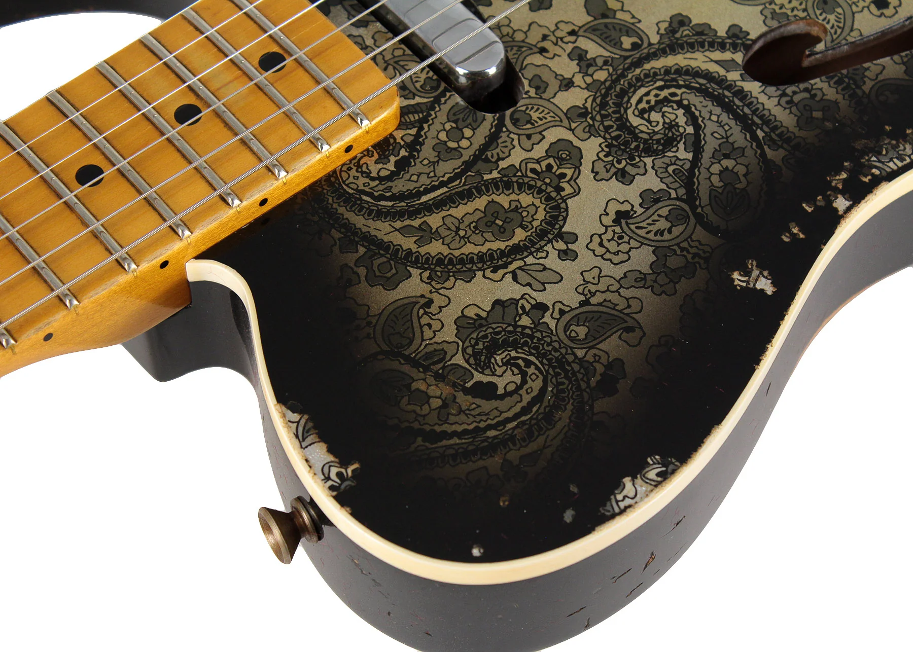 Fender Custom Shop LTD Double Esquire Thinline Custom Relic, Aged Black Paisley - Image 4