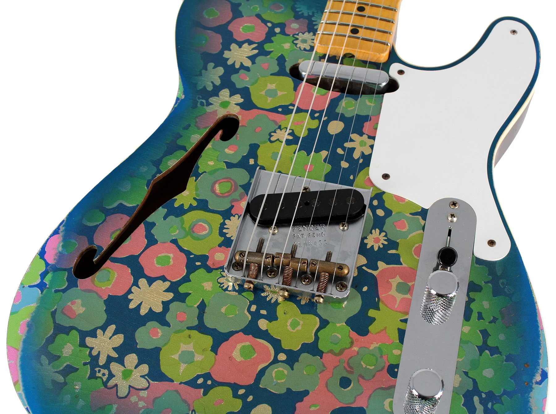 Fender Custom Shop LTD Double Esquire Thinline Custom Relic, Blue Flower - Image 3