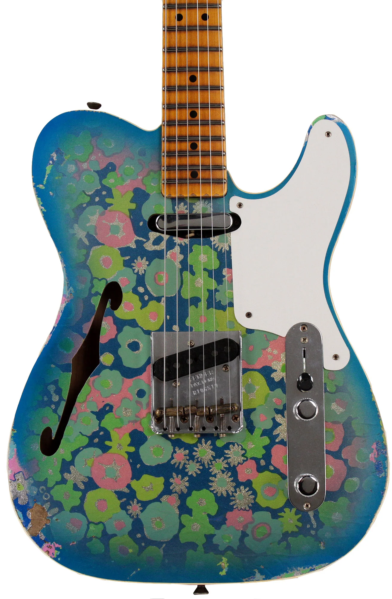 Fender Custom Shop LTD Double Esquire Thinline Custom Relic, Blue Flower - Image 3