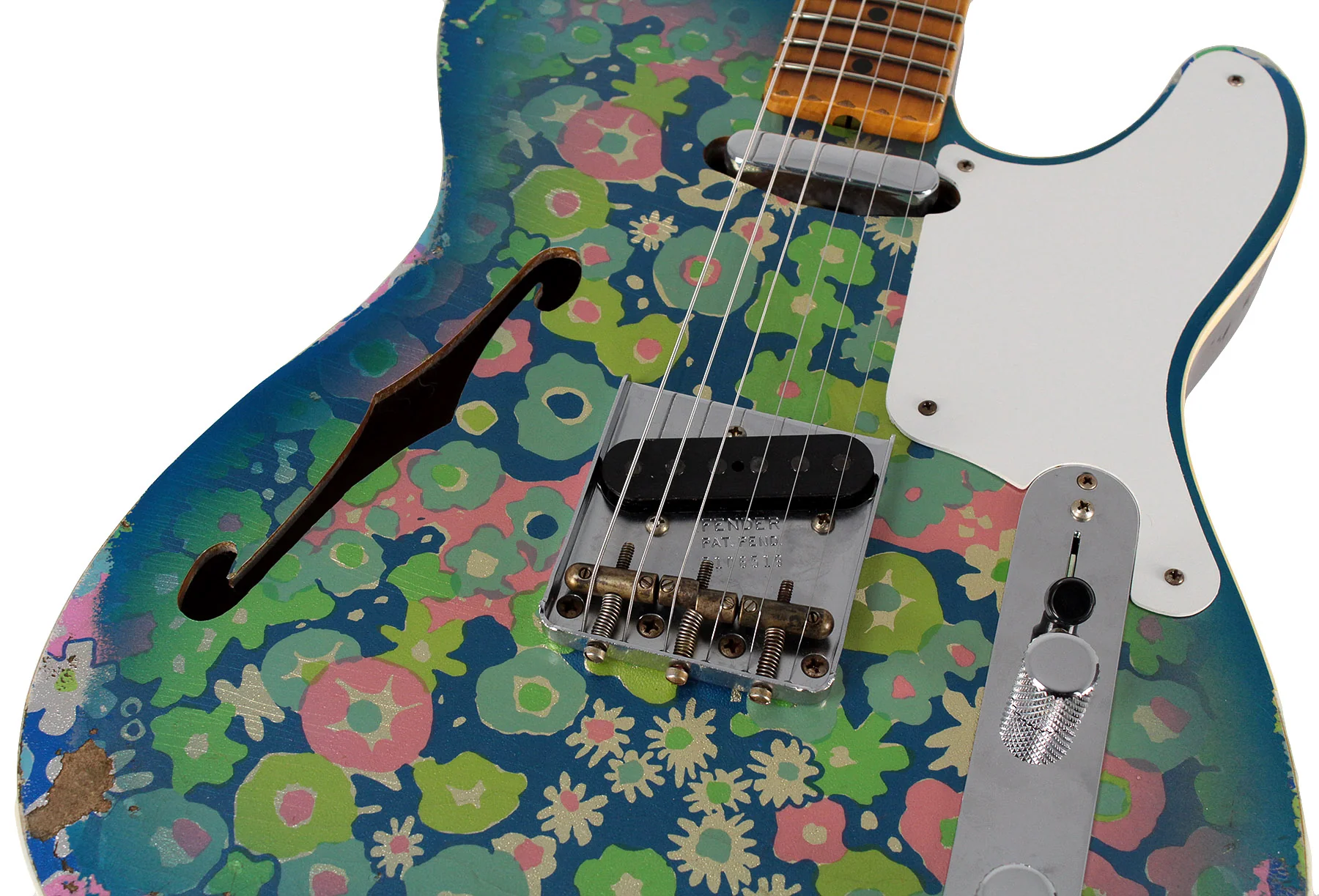 Fender Custom Shop LTD Double Esquire Thinline Custom Relic, Blue Flower - Image 4