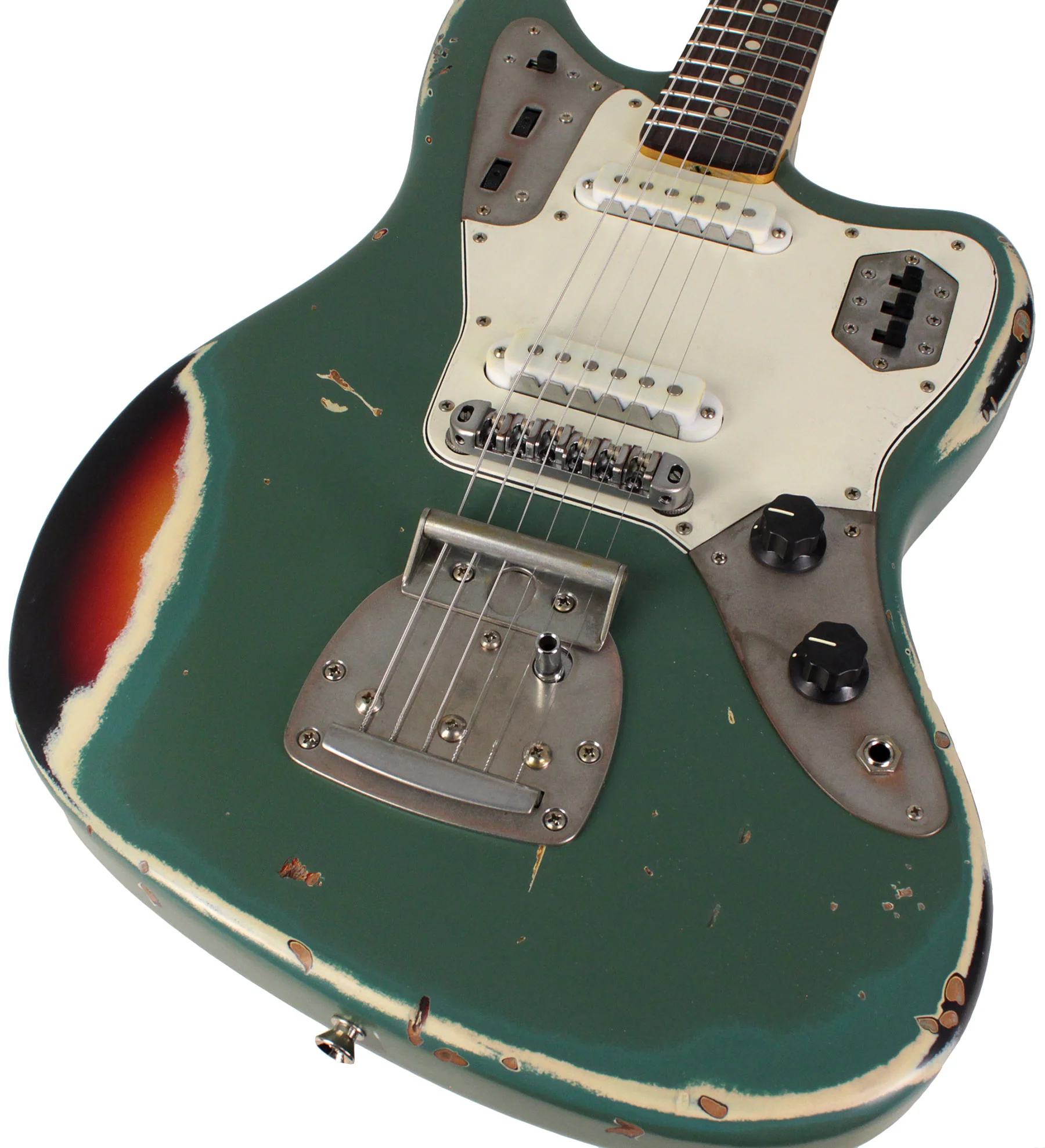 Nash Guitars JG63 Guitar, Army Green over 3 Tone Sunburst, Matching Headstock, Heavy Aging - Image 3
