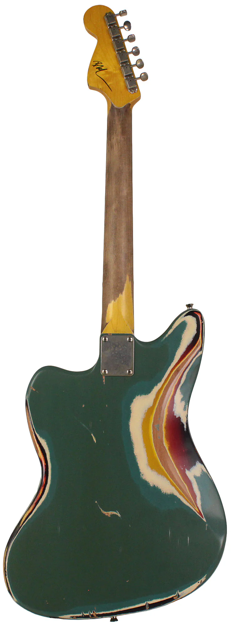 Nash Guitars JG63 Guitar, Army Green over 3 Tone Sunburst, Matching Headstock, Heavy Aging - Image 7