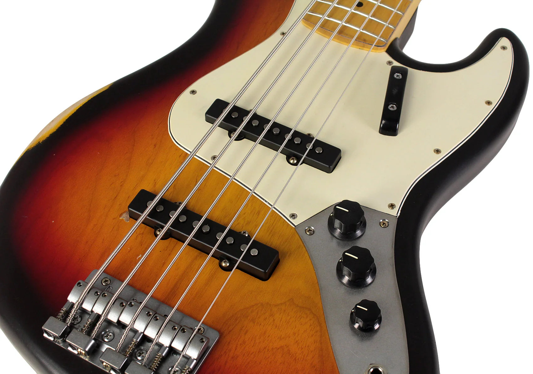 Nash JB5 Bass Guitar, 3-Tone Sunburst, Light Aging - Image 3