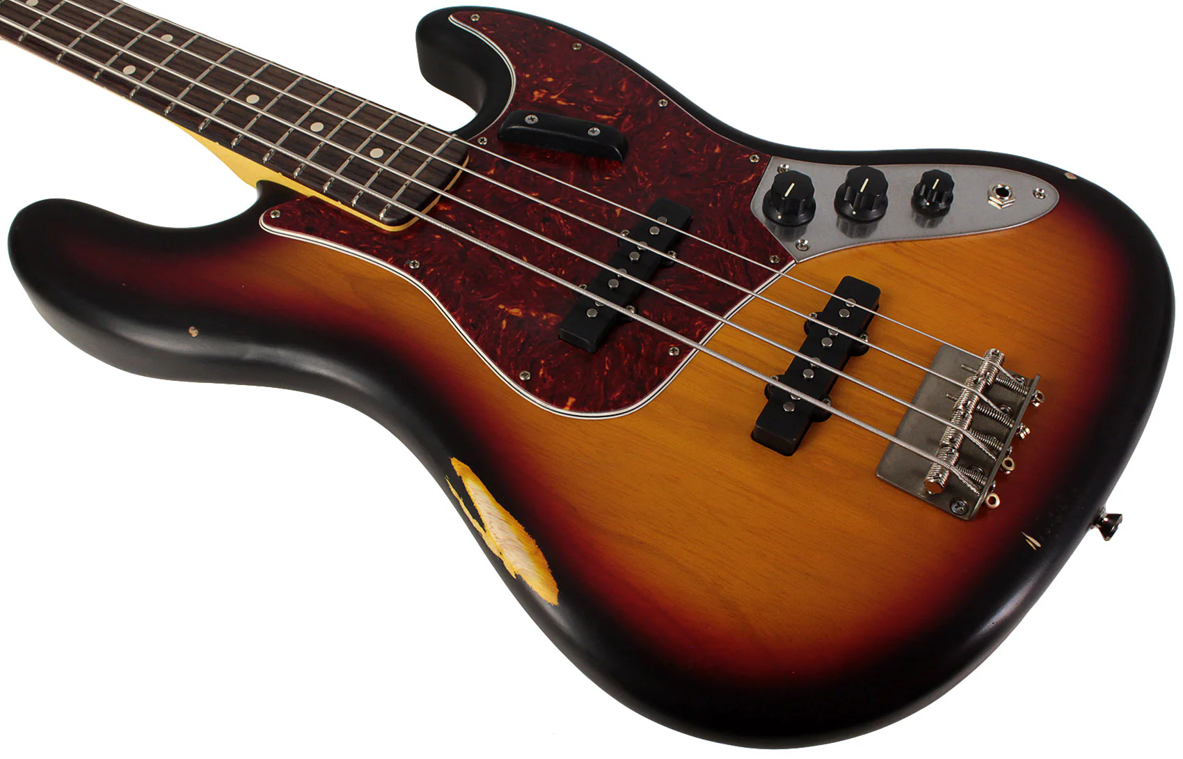 Nash JB63 Bass Guitar, 3-Tone Sunburst, Tortoise Shell, Light Aging - Image 4