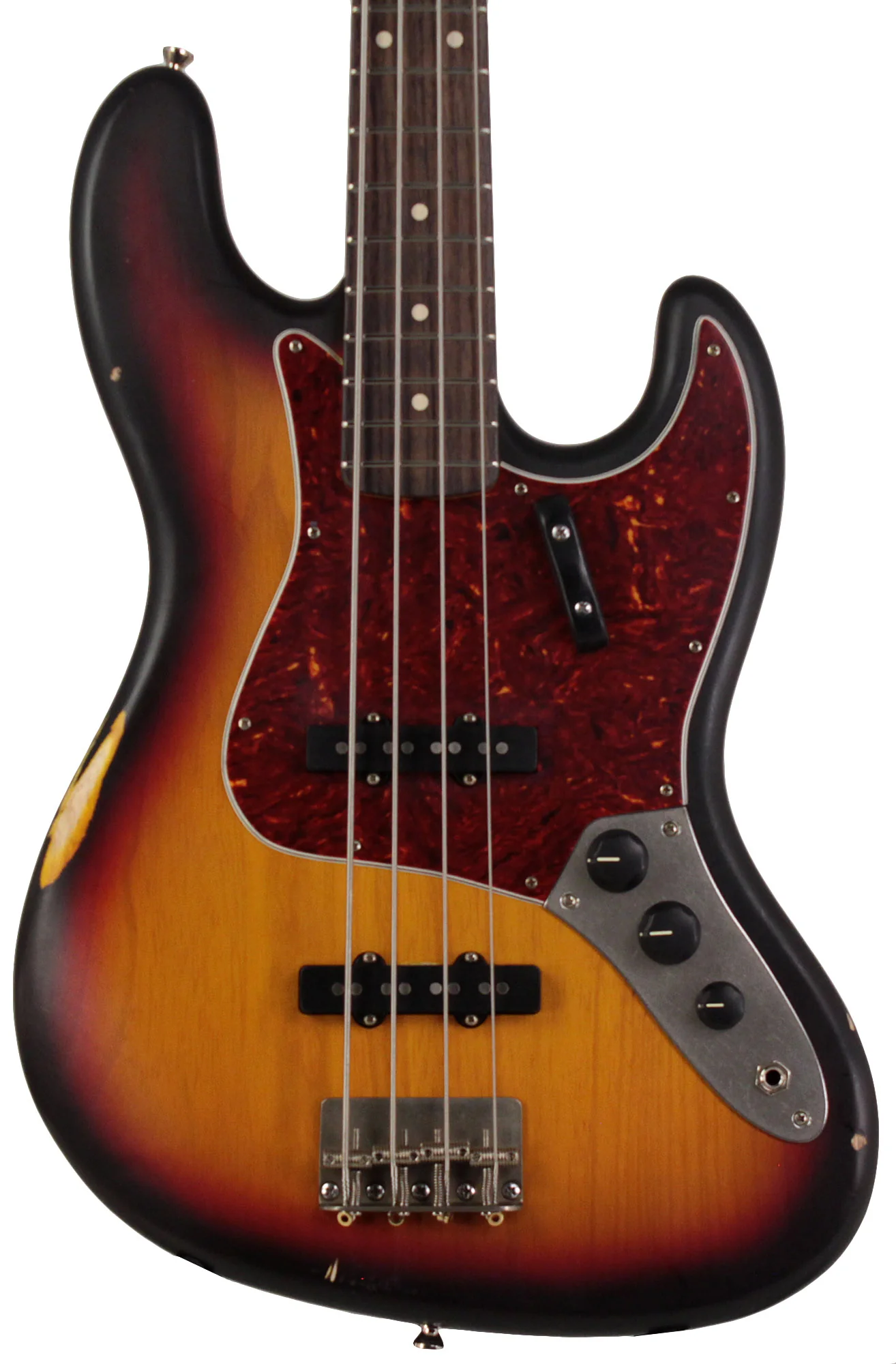 Nash JB63 Bass Guitar, 3-Tone Sunburst, Tortoise Shell, Light Aging - Image 5