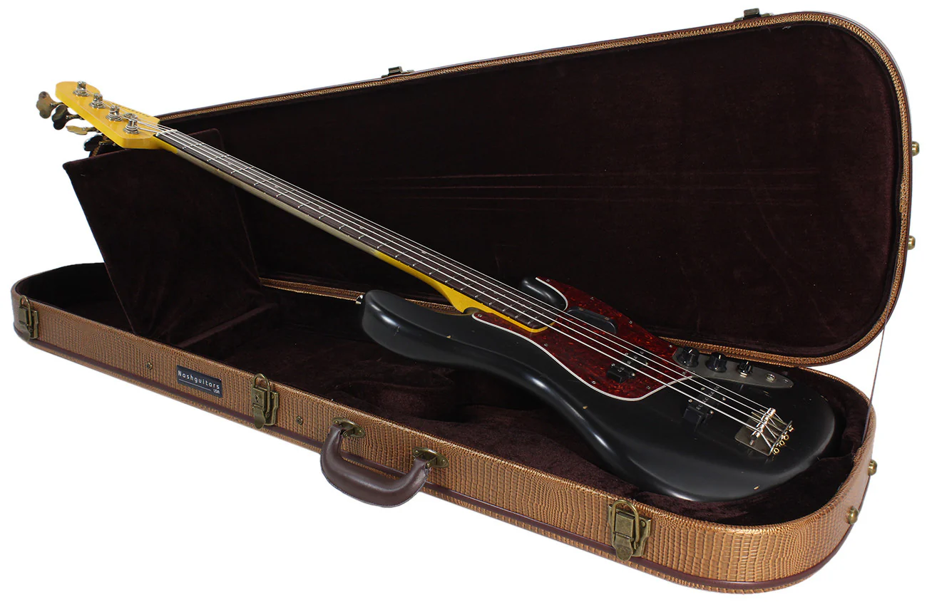 Nash JB63 Bass Guitar, Black, Tortoise Shell, Light Aging - Image 8
