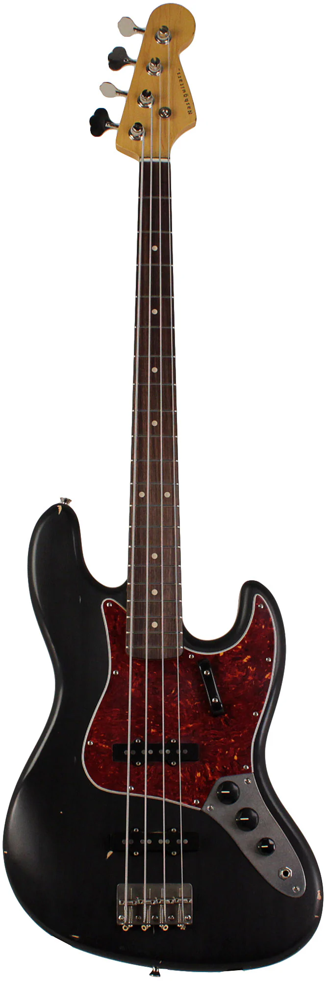 Nash JB63 Bass Guitar, Black, Tortoise Shell, Light Aging