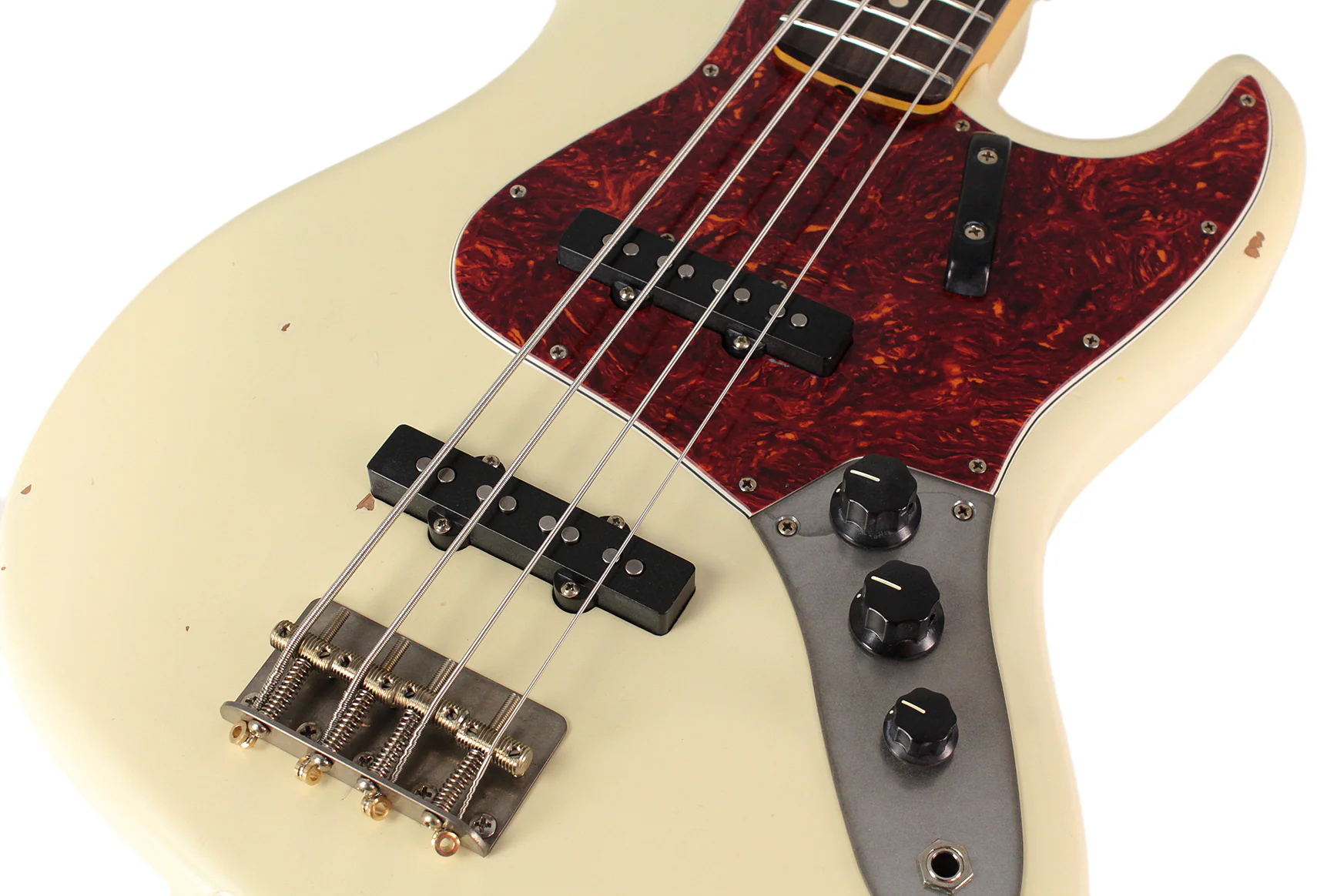 Nash JB63 Bass Guitar, Olympic White, Tortoise Shell, Light Aging - Image 3