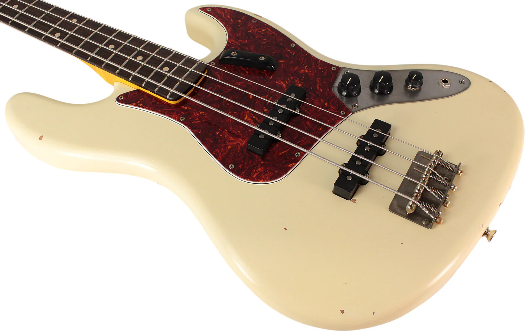 Nash JB63 Bass Guitar, Olympic White, Tortoise Shell, Light Aging - Image 4