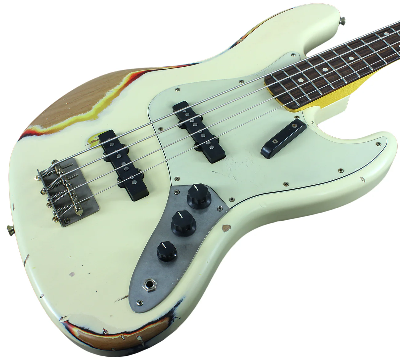 Nash JB63 Bass Guitar, Olympic White over 3 Tone Sunburst