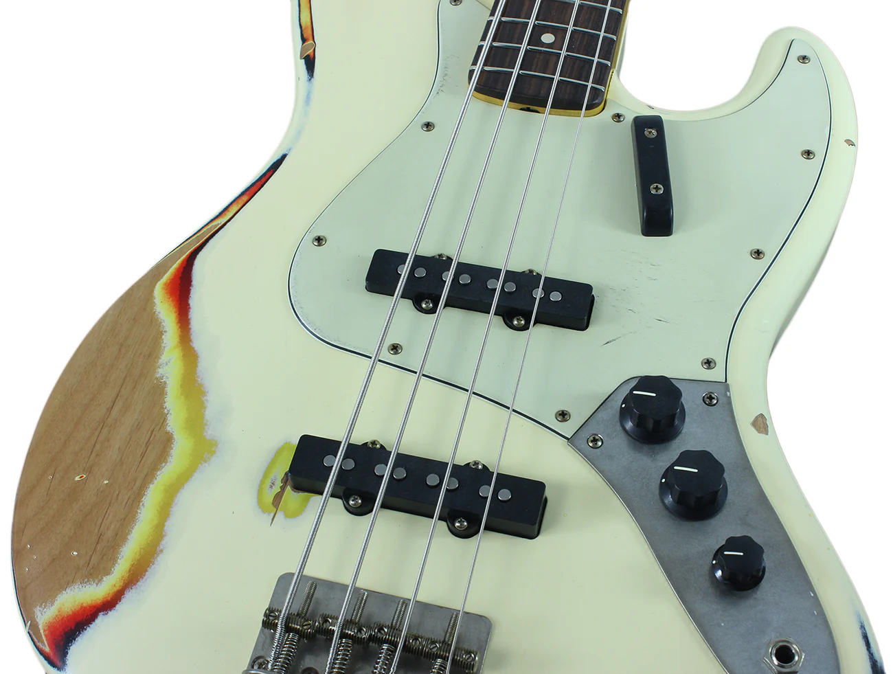 Nash JB63 Bass Guitar, Olympic White over 3 Tone Sunburst - Image 7
