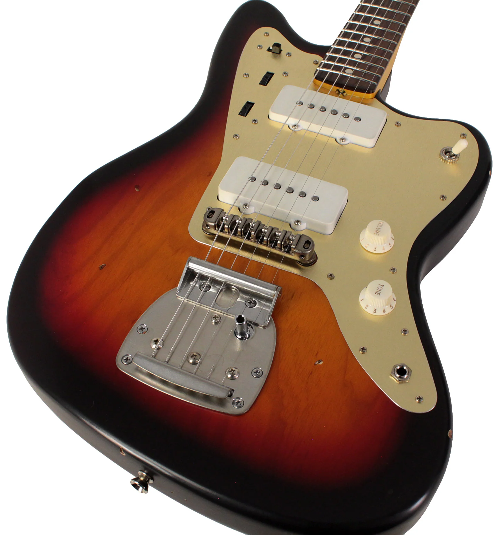 Nash JM63 Jazzmaster Guitar, 3 Tone Sunburst, Gold Anodized Pickguard, Light Aging - Image 3