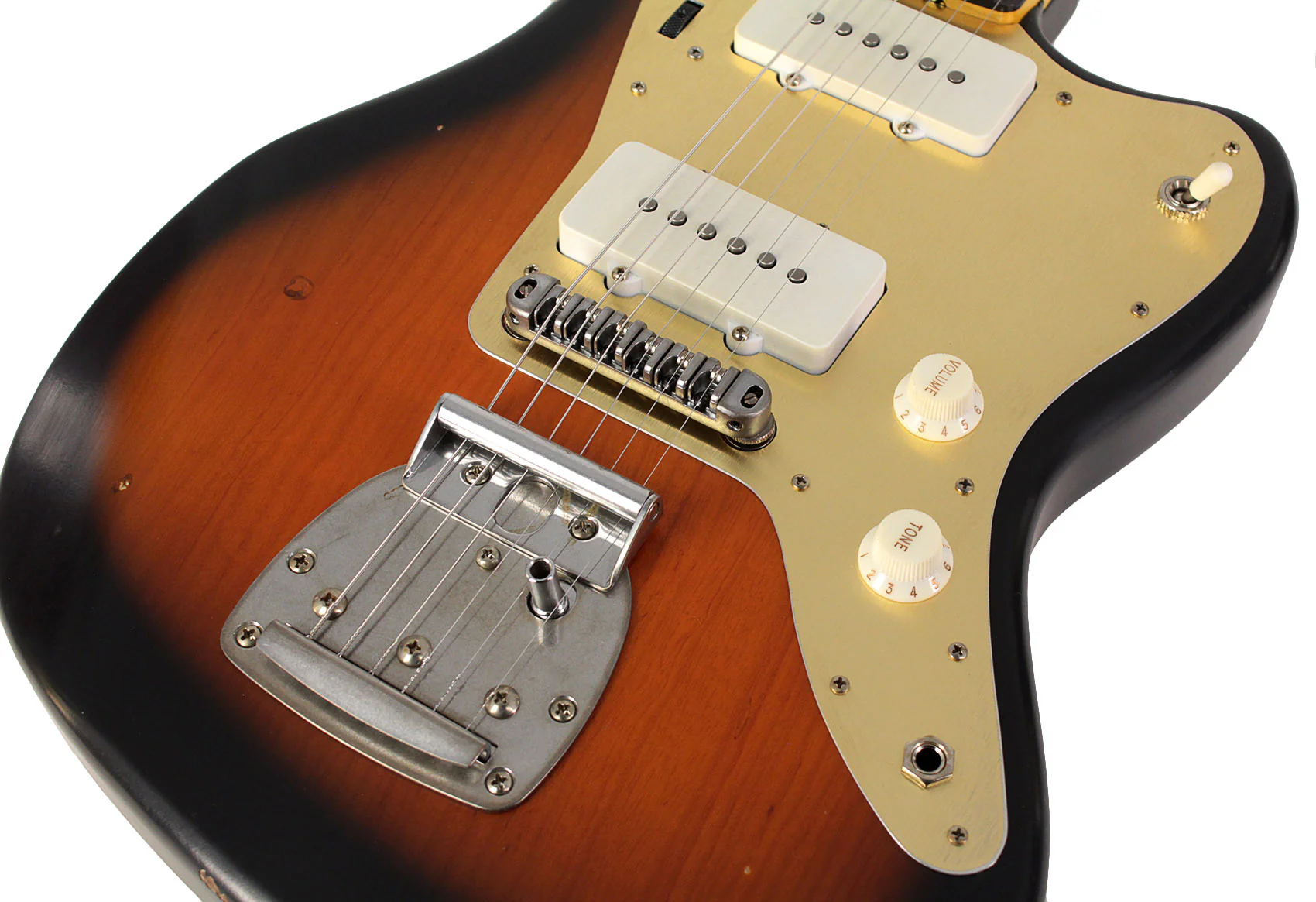 Nash JM63 Jazzmaster Guitar, 2 Tone Sunburst, Gold Pickguard, Light Aging - Image 3