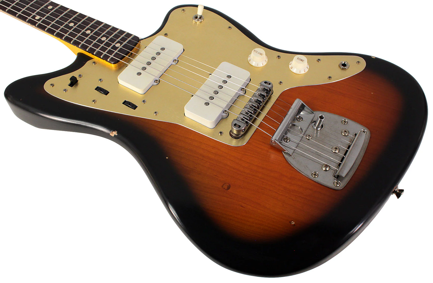 Nash JM63 Jazzmaster Guitar, 2 Tone Sunburst, Gold Pickguard, Light Aging - Image 4