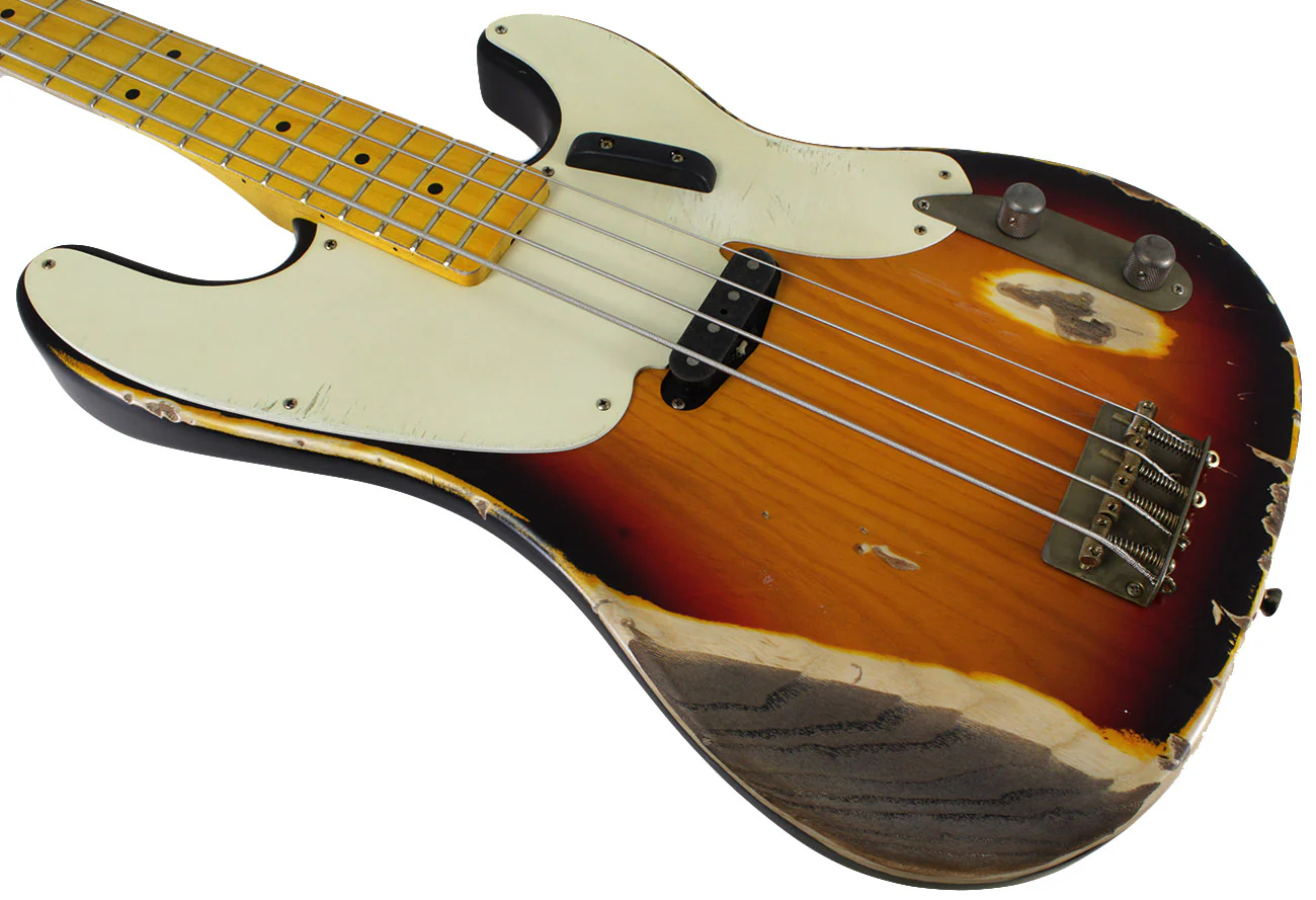 Nash PB55 Bass Guitar, 3-Tone Burst, Heavy Aging - Image 4