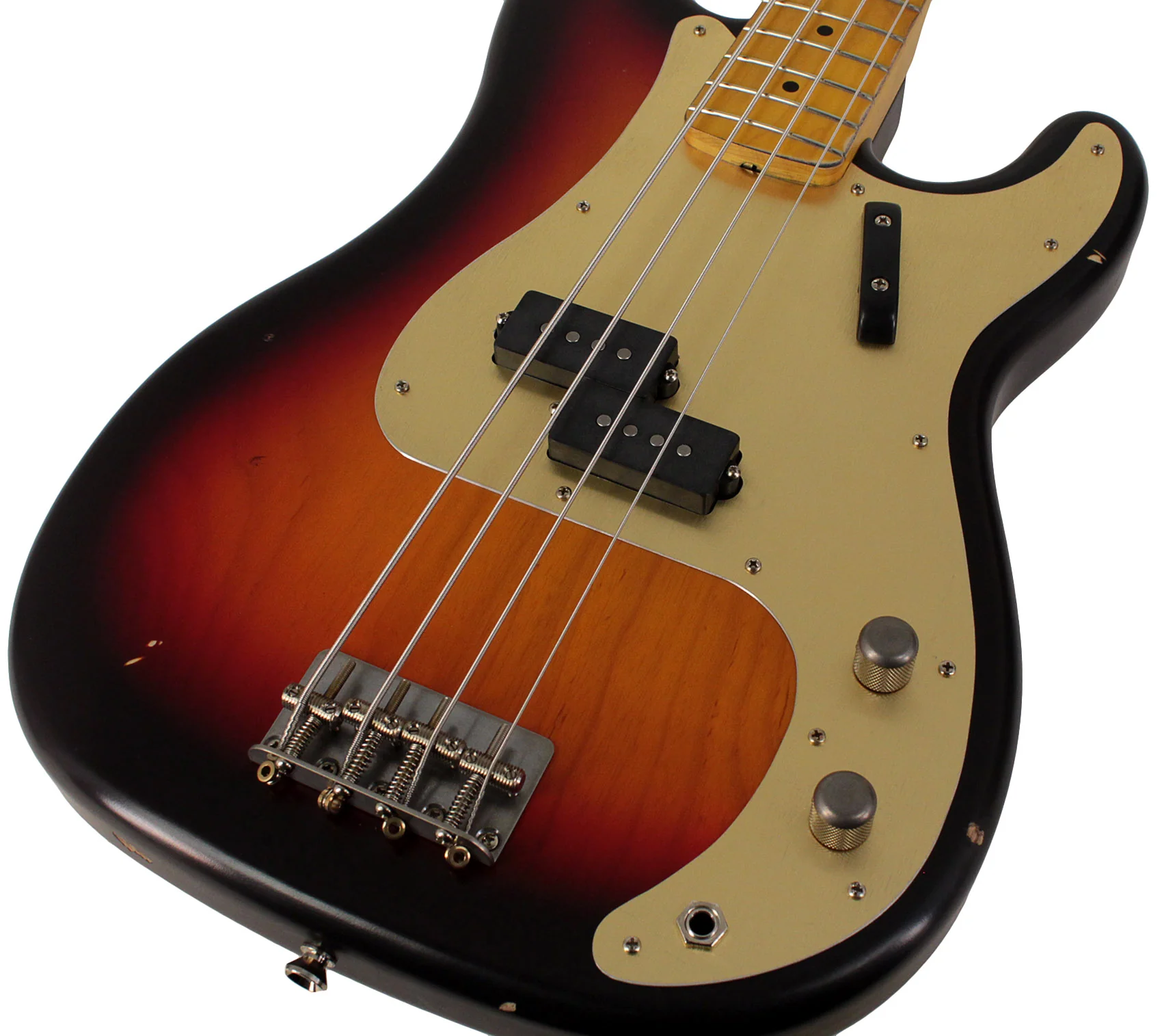 Nash PB57 Bass Guitar, 3-Tone Sunburst w/ Gold Anodized Pickguard - Image 3