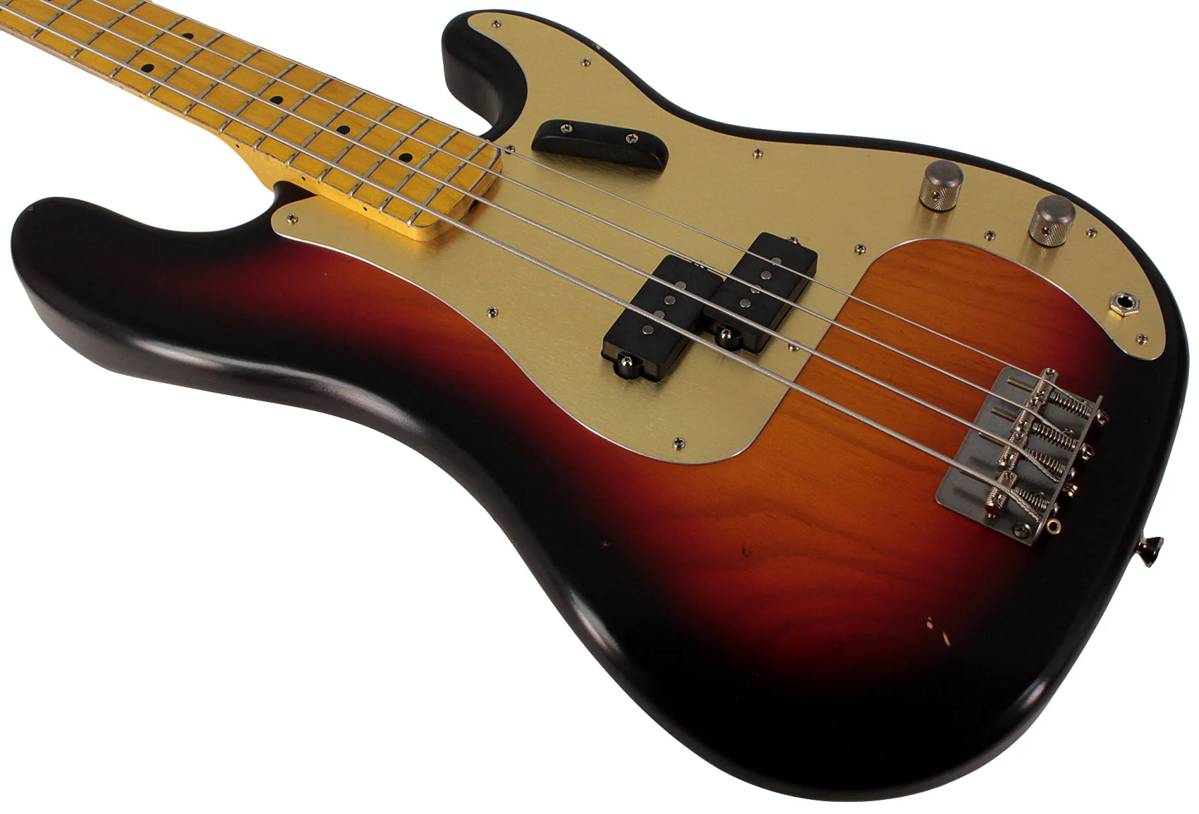 Nash PB57 Bass Guitar, 3-Tone Sunburst w/ Gold Anodized Pickguard - Image 4