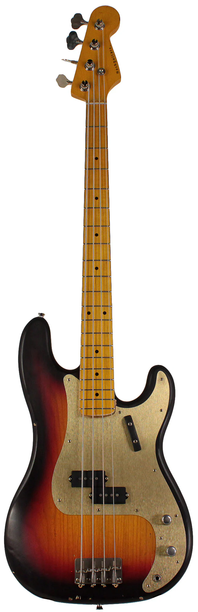 Nash PB57 Bass Guitar, 3-Tone Sunburst, Gold Anodized PG, Light Aging