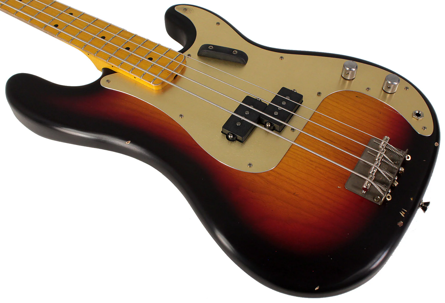 Nash PB57 Bass Guitar, 3-Tone Sunburst, Gold Anodized PG, Light Aging - Image 4