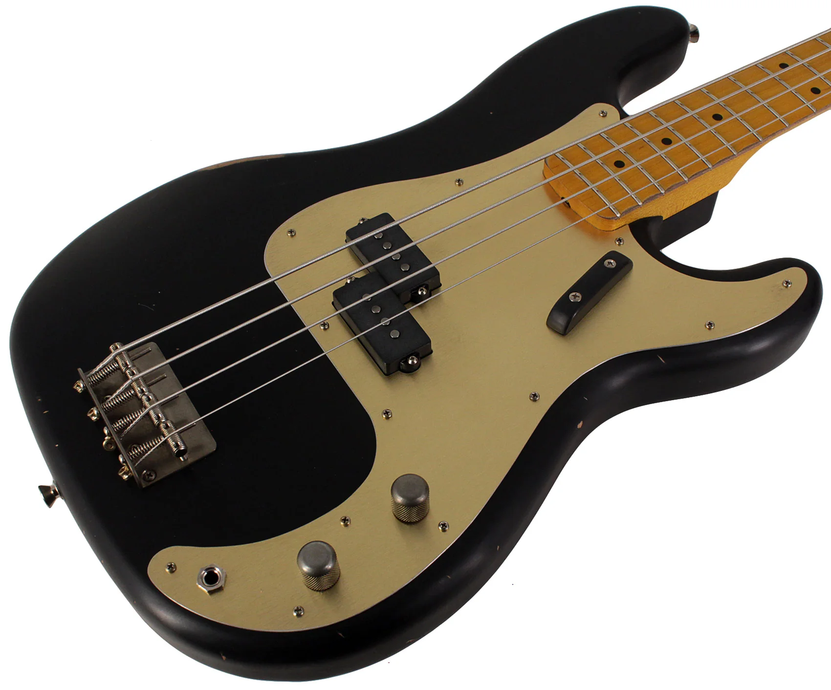 Nash PB57 Bass Guitar, Black, Gold Anodized PG, Light Aging - Image 2