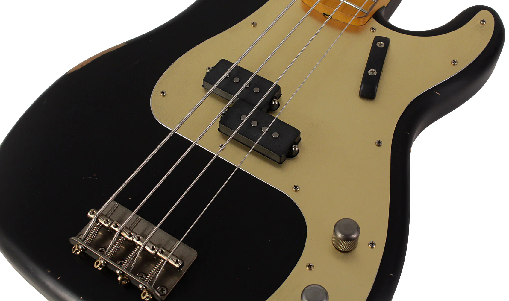 Nash PB57 Bass Guitar, Black, Gold Anodized PG, Light Aging - Image 3