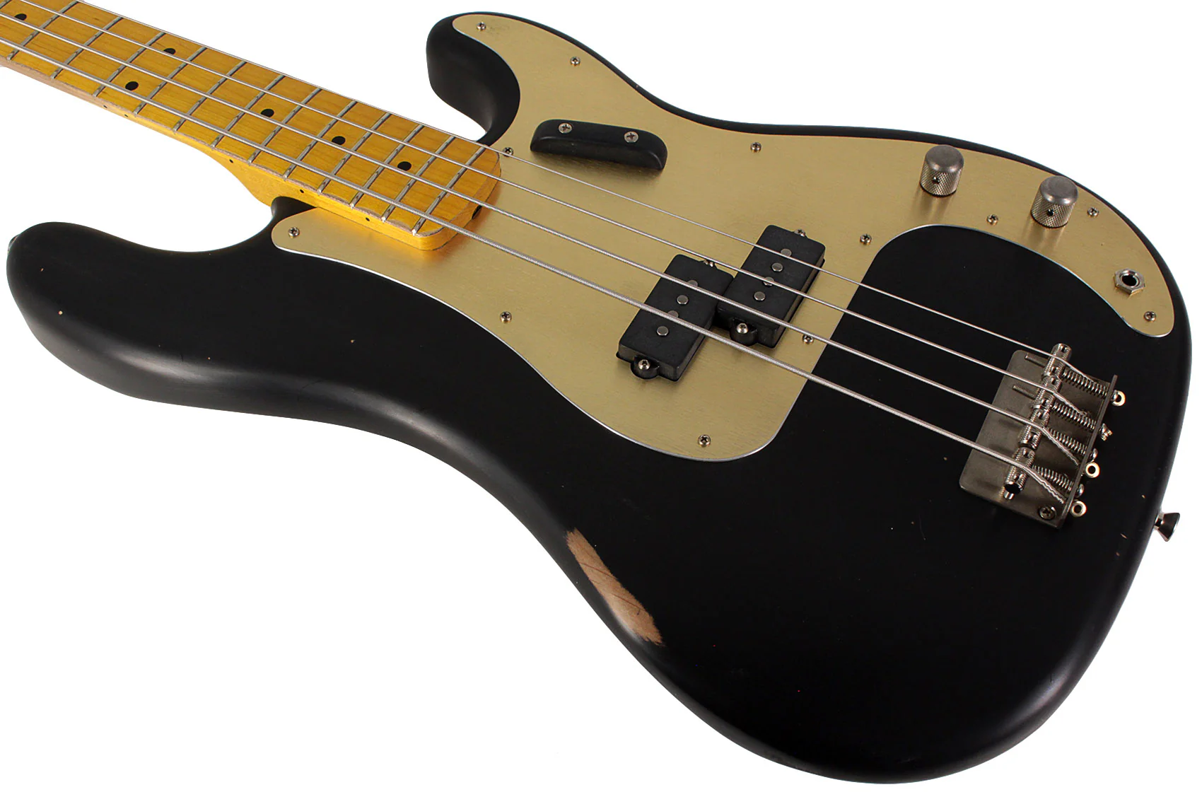 Nash PB57 Bass Guitar, Black, Gold Anodized PG, Light Aging - Image 4
