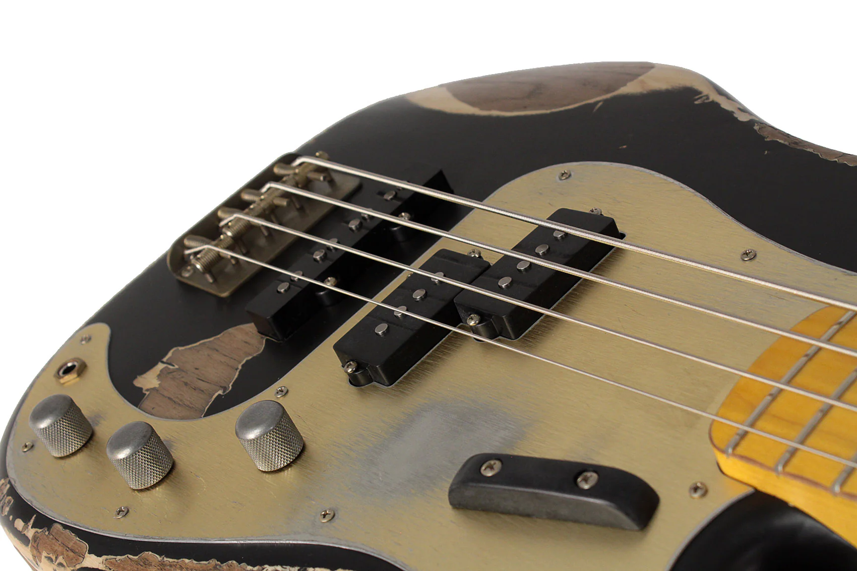 Nash PB/J57 Bass Guitar, Black, Gold Anodized PG, Heavy Aging - Image 11