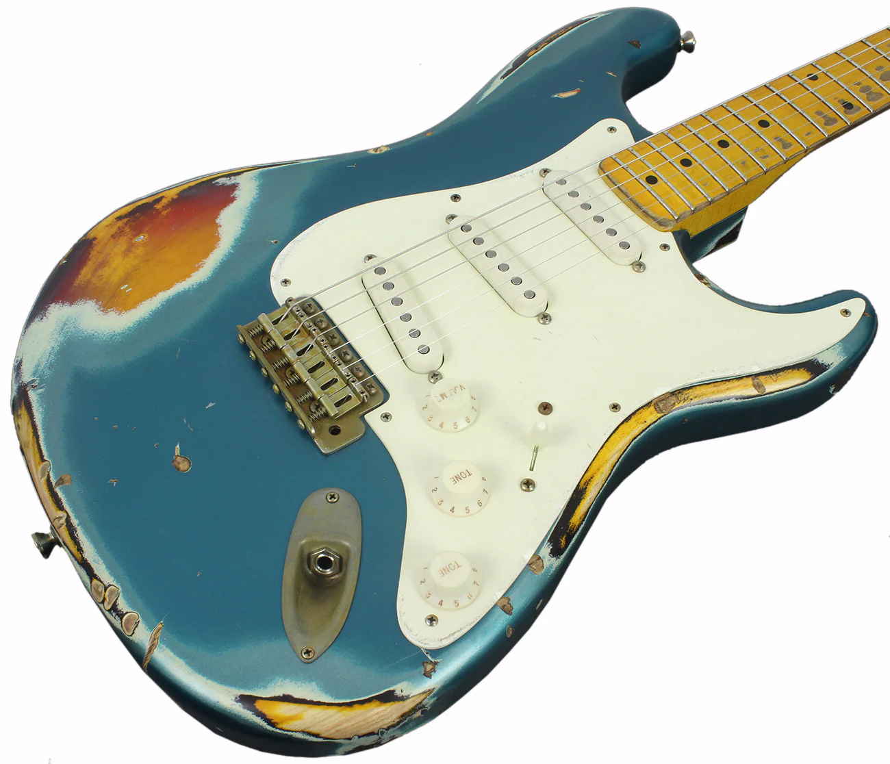 Nash S57 Guitar, Ocean Turquoise over 3 Tone Sunburst